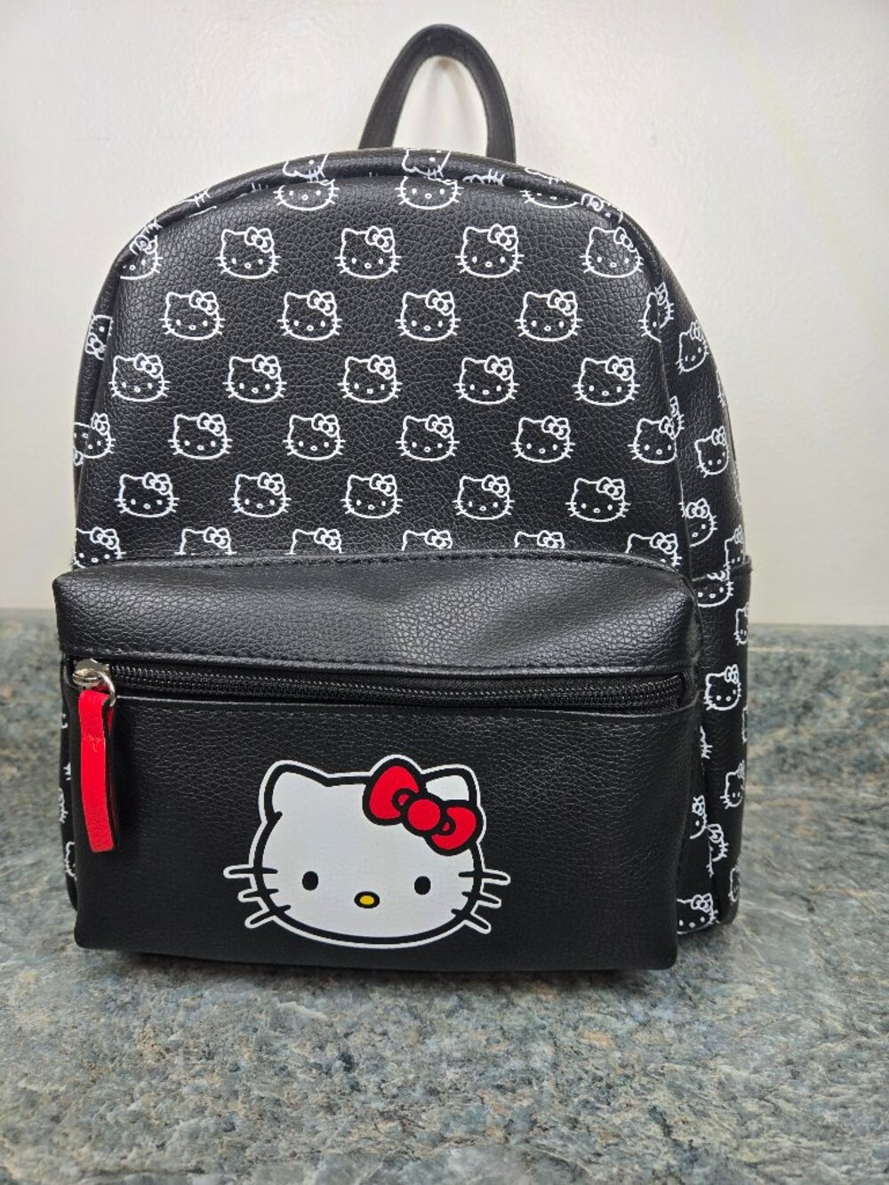 Hello Kitty 10" Mini Backpack Black Faux Leather All Over Print